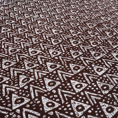 Brown & White Geometric Printed Pure Cotton Fabric
