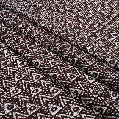 Brown & White Geometric Printed Pure Cotton Fabric