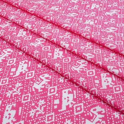 Pink & White Traditional Printed Pure Cotton Fabric