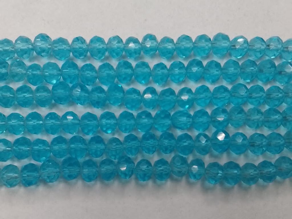 Aqua Blue Tyre Crystal Glass Beads- 6 mm (Wholesale