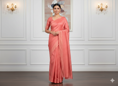 Salmon Red Plain Bangalore Raw Silk Fabric  (Wholesale)