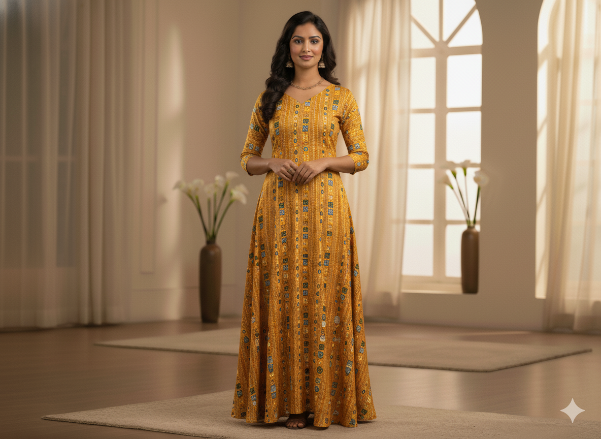 Yellow Traditional Digitally Printed Butter Crepe Fabric