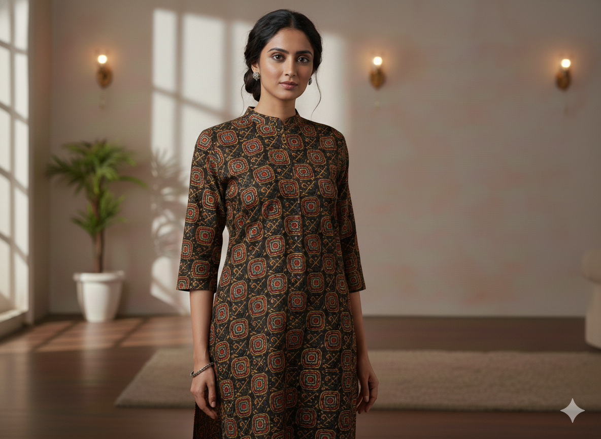 काला हैंडब्लॉक्ड शुद्ध सूती कपड़ा