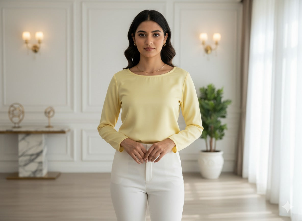 Pastel Lemon Yellow Plain Malai Satin Fabric