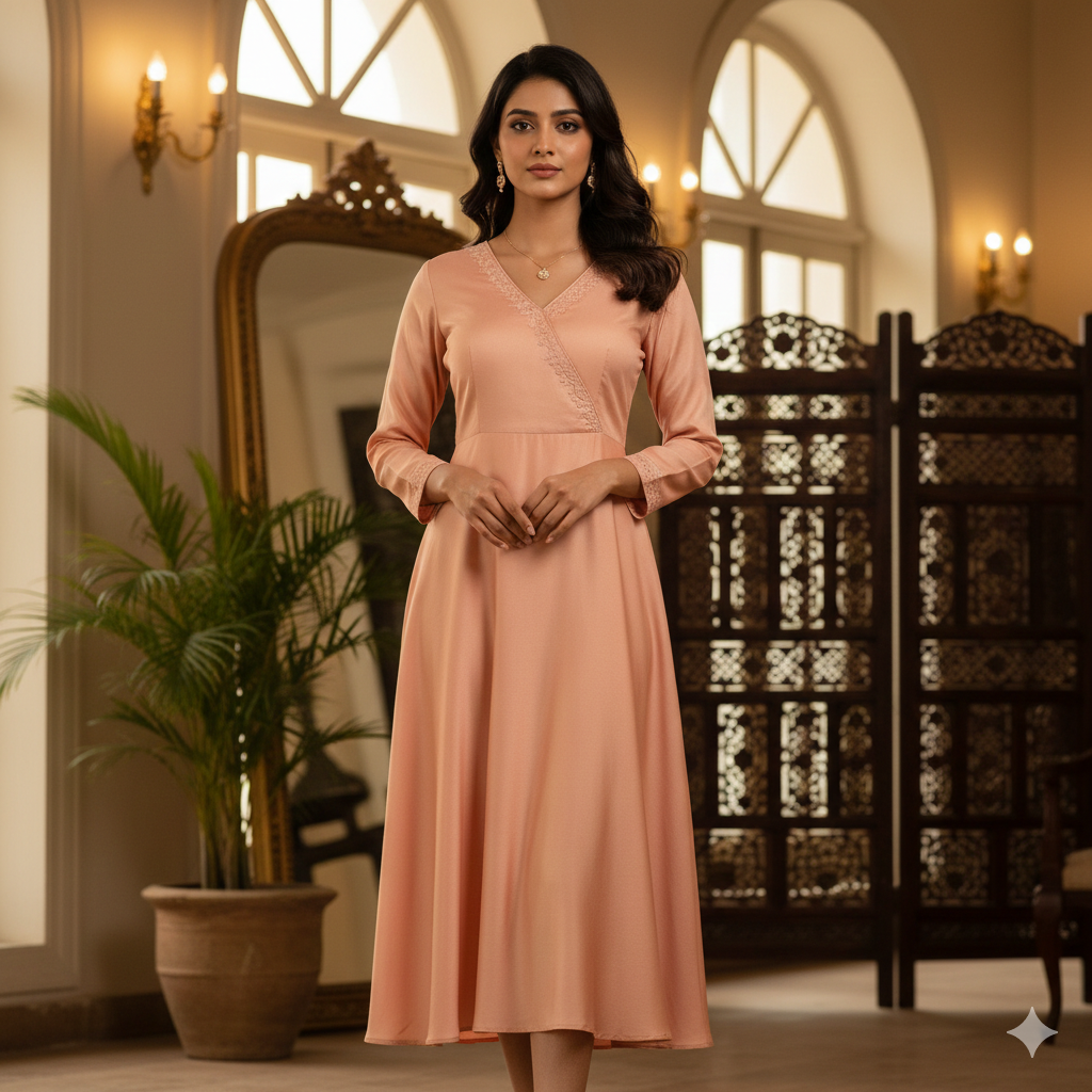 Light Peach Plain Malai Satin Fabric