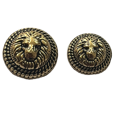 Black & Golden Fearless Lion Face Shaped 1 Hole Round Metal Buttons