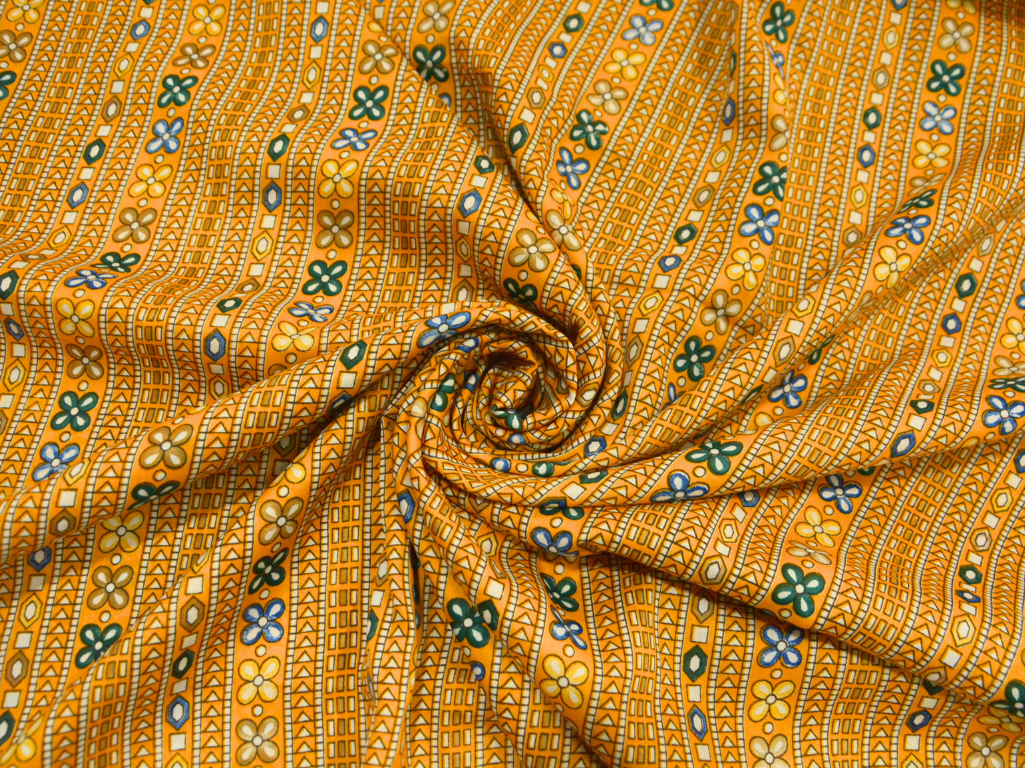 Yellow Traditional Digitally Printed Butter Crepe Fabric