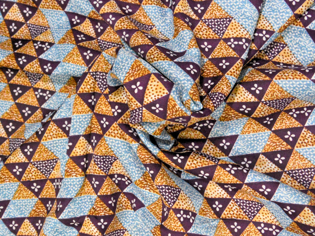 Dark Purple Tringular Digitally Printed Butter Crepe Fabric