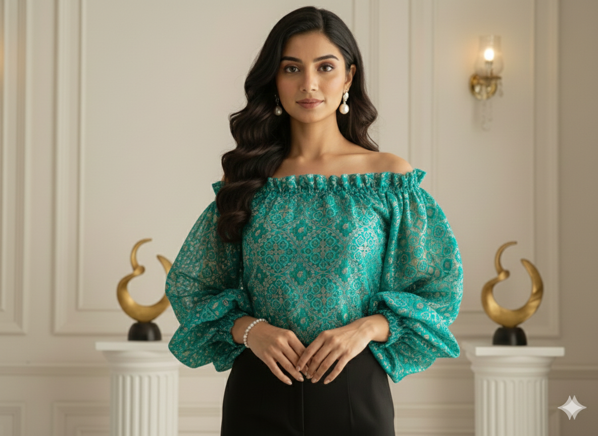 टील नीला ज्यामितीय मुद्रित जैक्वार्ड कपड़ा