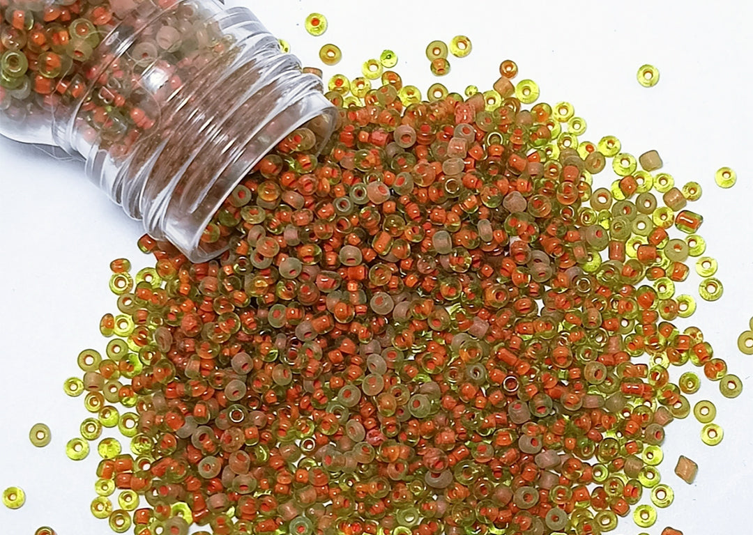 Orange Inside Yellow Dyed Round Rocailles Glass Seed Beads (Wholesale)