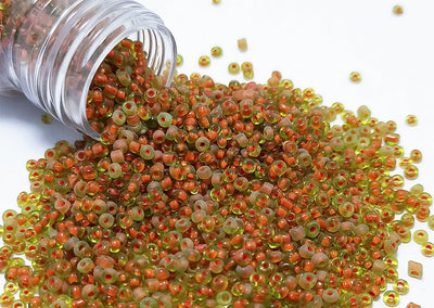 Orange Inside Yellow Dyed Round Rocailles Glass Seed Beads (Wholesale)