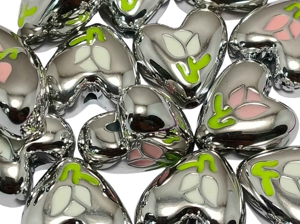 Silver Rainbow Glossy Designer Heart Shaped Acrylic Beads