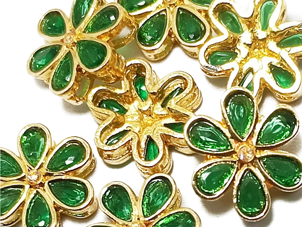 Green & Golden Flower Shaped Kundan Stones