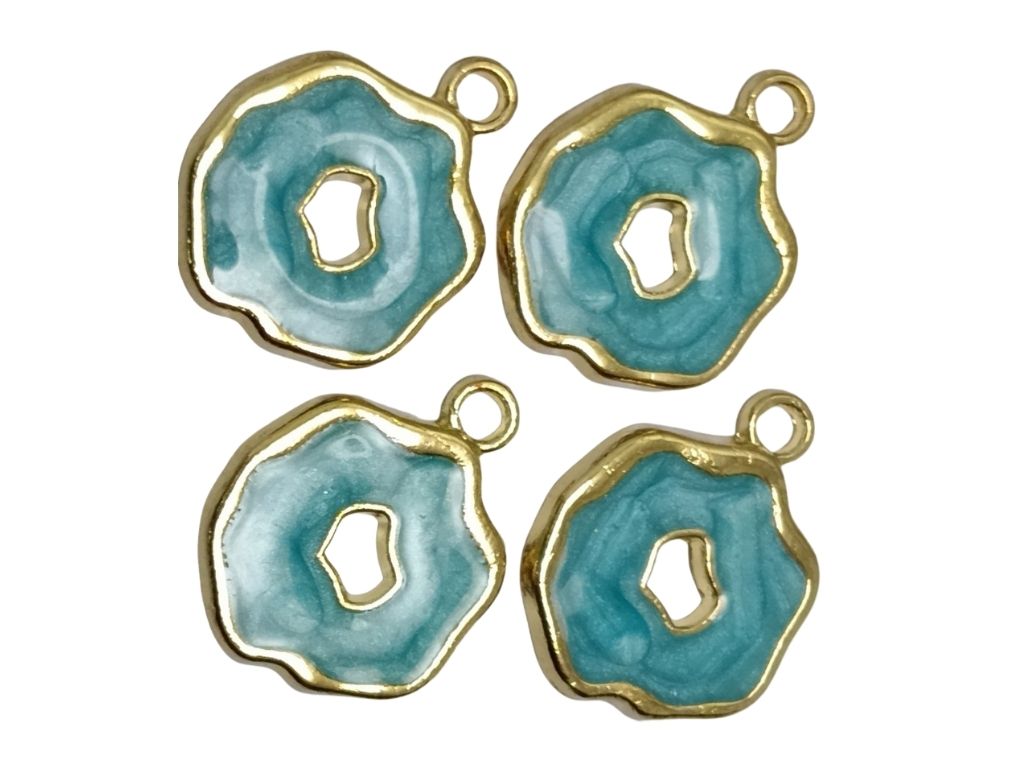Teal Blue Donut Shaped Enamel Charms