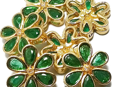 Green & Golden Flower Shaped Kundan Stones