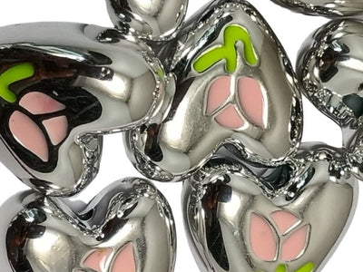 Silver Rainbow Glossy Designer Heart Shaped Acrylic Beads