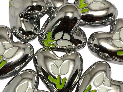 Silver Rainbow Glossy Designer Heart Shaped Acrylic Beads