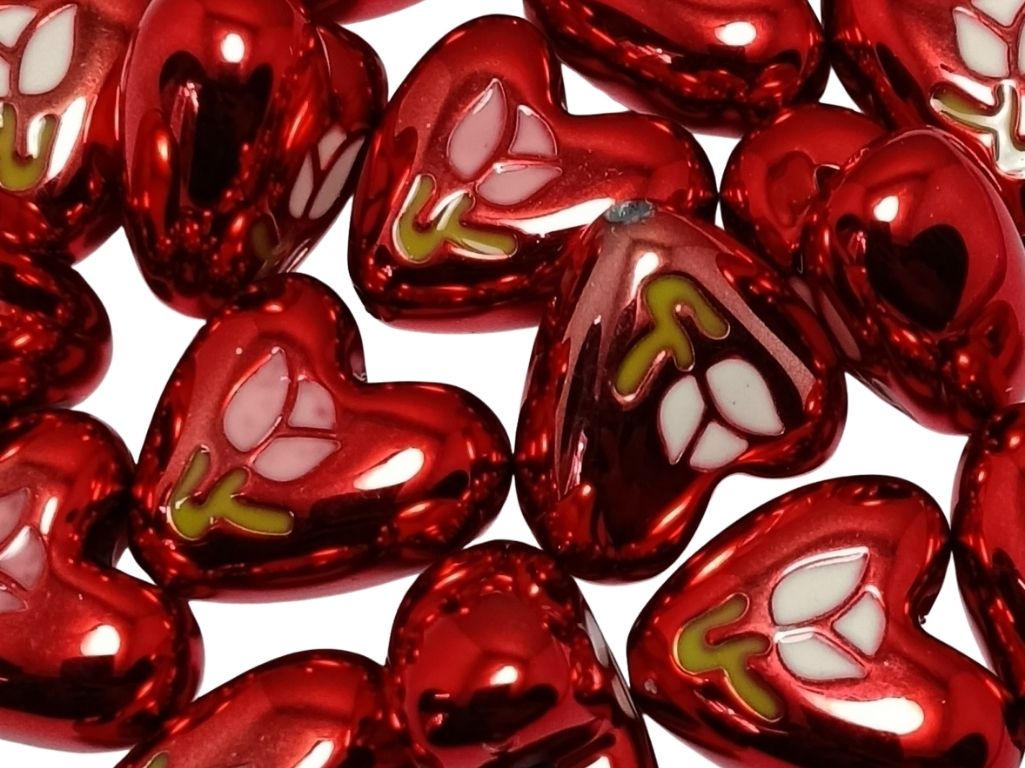Blood Red Rainbow Glossy Designer Heart Shaped Acrylic Beads