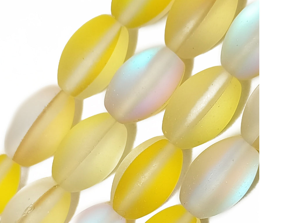 Yellow Oval Natural Aura Glass Beads