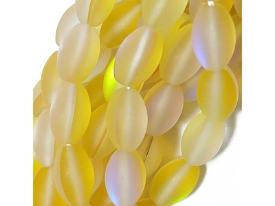 Yellow Oval Natural Aura Glass Beads