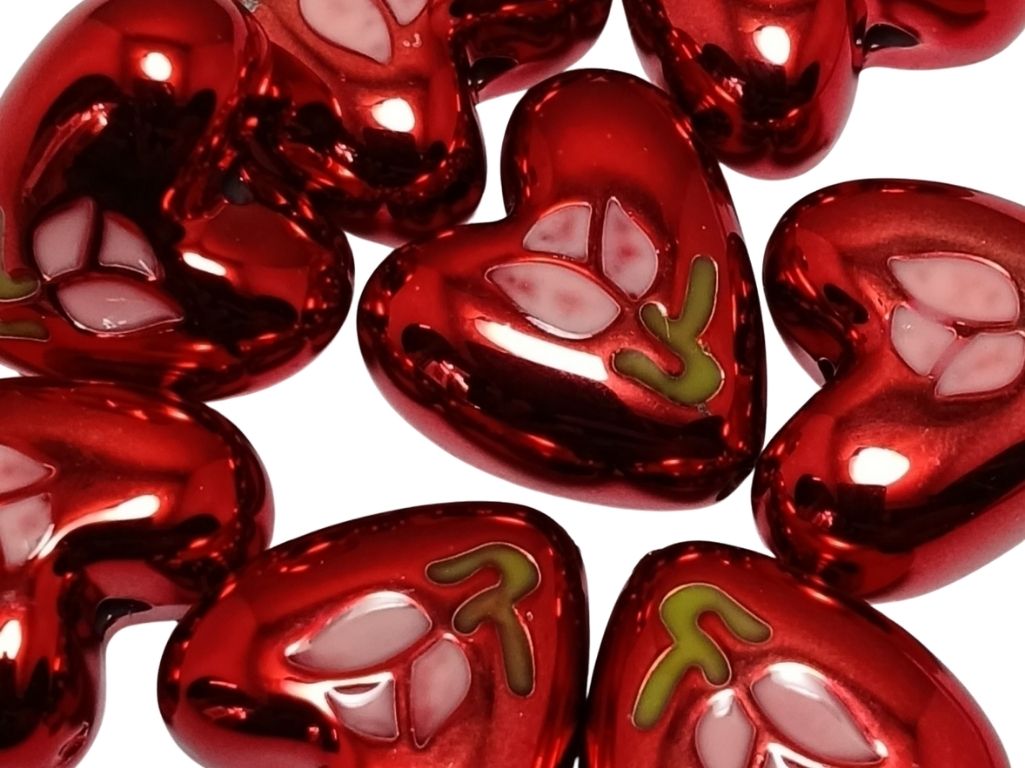 Blood Red Rainbow Glossy Designer Heart Shaped Acrylic Beads