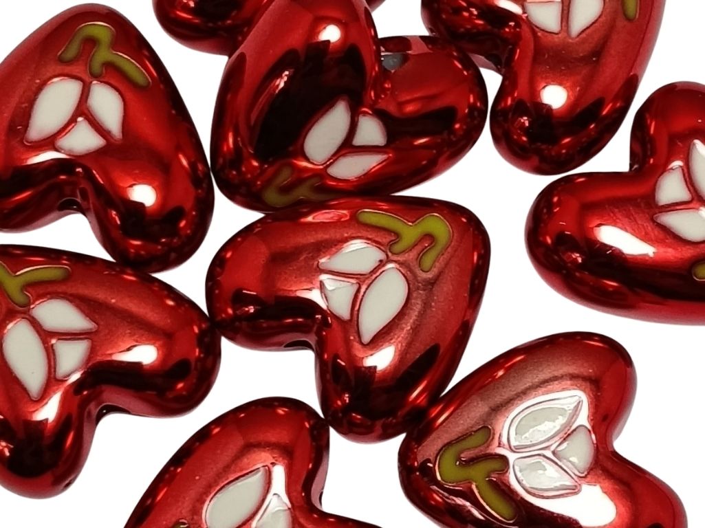Blood Red Rainbow Glossy Designer Heart Shaped Acrylic Beads