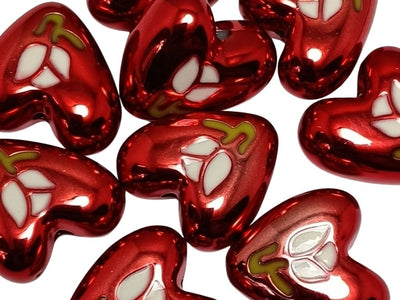 Blood Red Rainbow Glossy Designer Heart Shaped Acrylic Beads