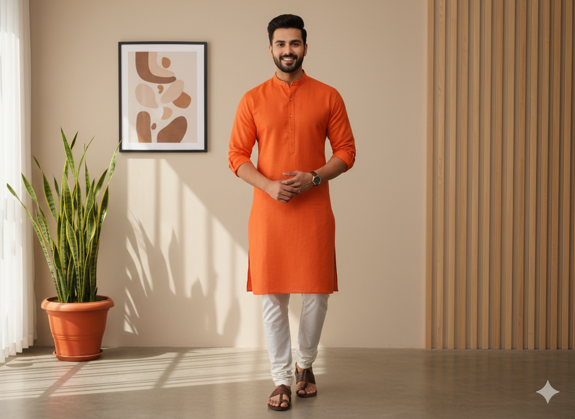 सनी ऑरेंज कॉटन लिनन फैब्रिक