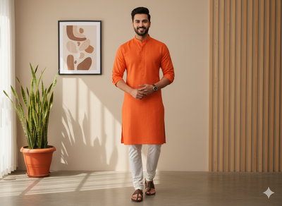 सनी ऑरेंज कॉटन लिनन फैब्रिक