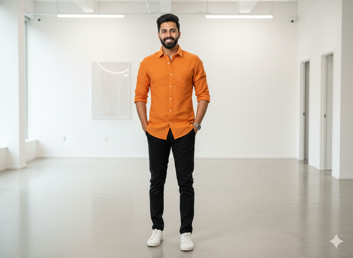 सनी ऑरेंज कॉटन लिनन फैब्रिक