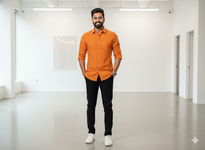 सनी ऑरेंज कॉटन लिनन फैब्रिक