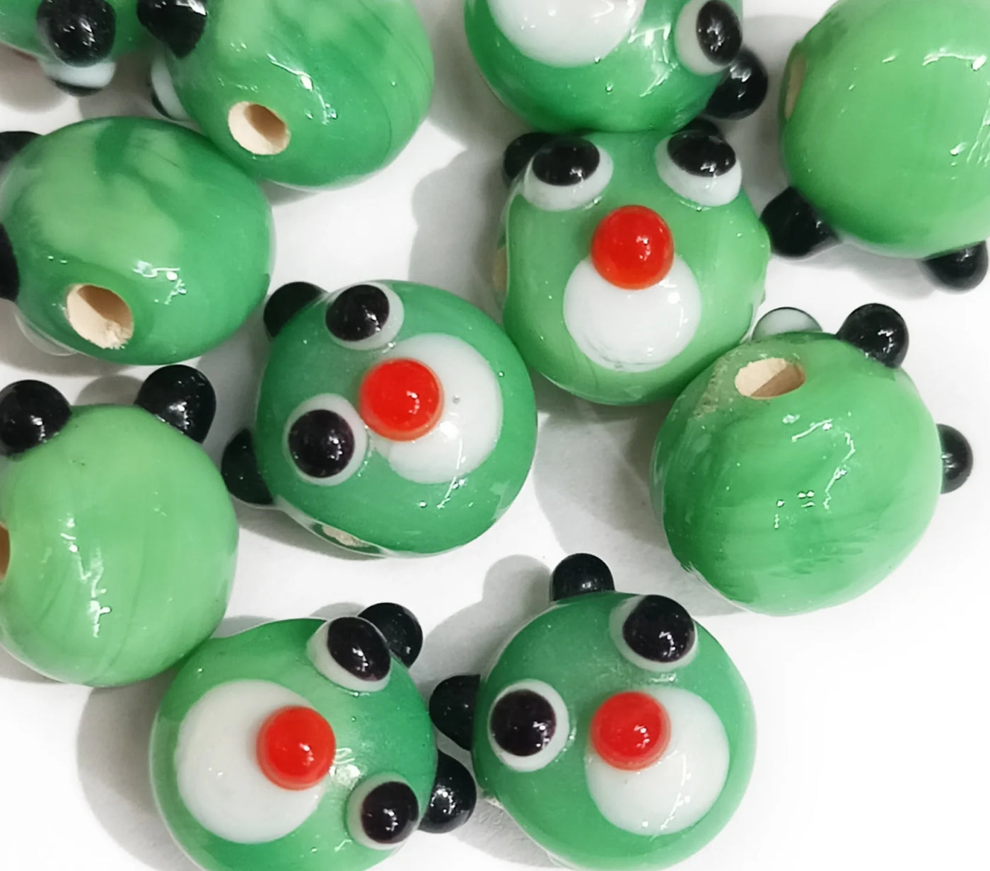 Green & White Bird Shape Glass Charms