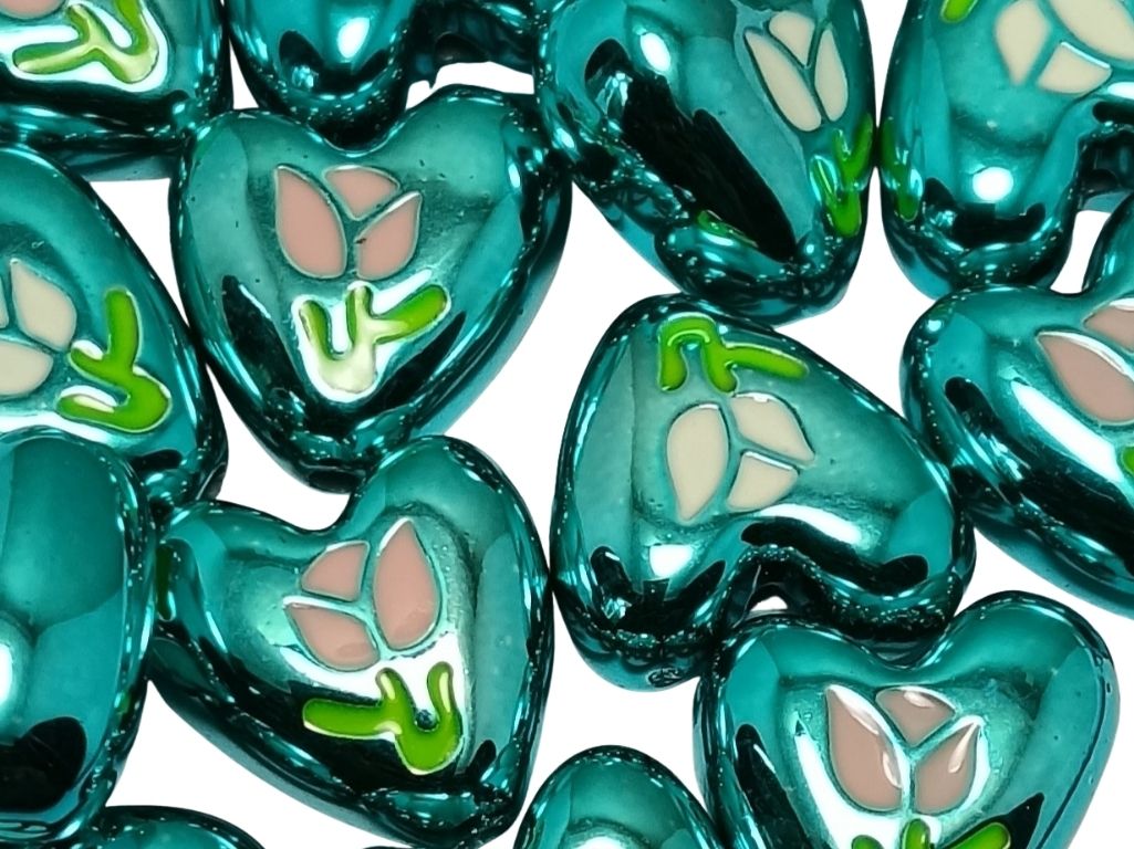 Sea Green Rainbow Glossy Designer Heart Shaped Acrylic Beads