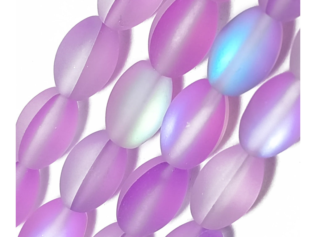 Purple Oval Natural Aura Glass Beads