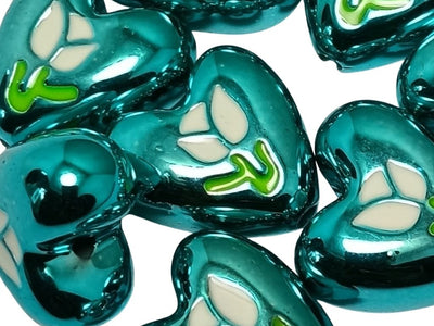 Sea Green Rainbow Glossy Designer Heart Shaped Acrylic Beads