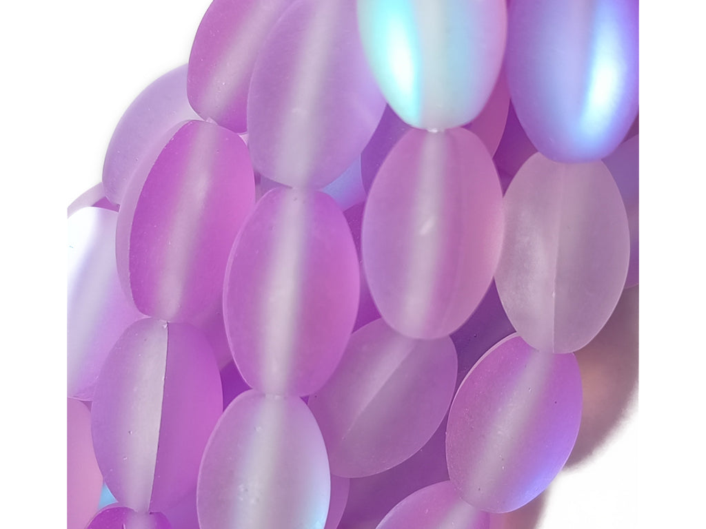 Purple Oval Natural Aura Glass Beads