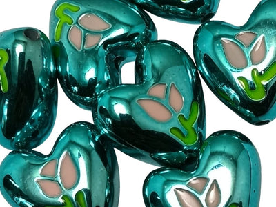 Sea Green Rainbow Glossy Designer Heart Shaped Acrylic Beads