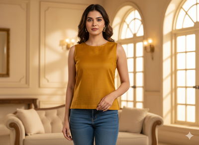 शहद जैसा पीला सादा चमकीला सूती कपड़ा