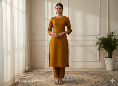 शहद जैसा पीला सादा ग्लेज्ड कॉटन कपड़ा (थोक)