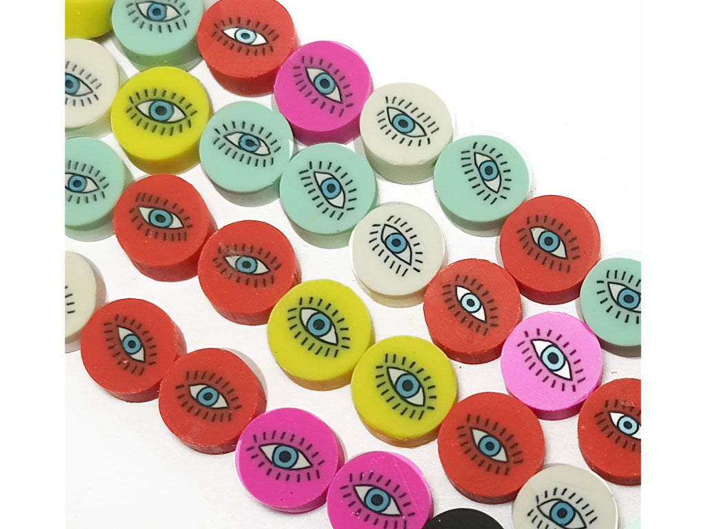 Multicolor Circular Designer Rubber Fimo Beads