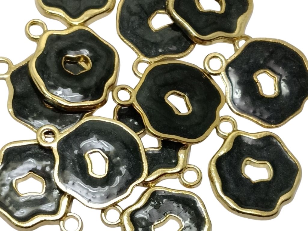 Black Donut Shaped Enamel Charms