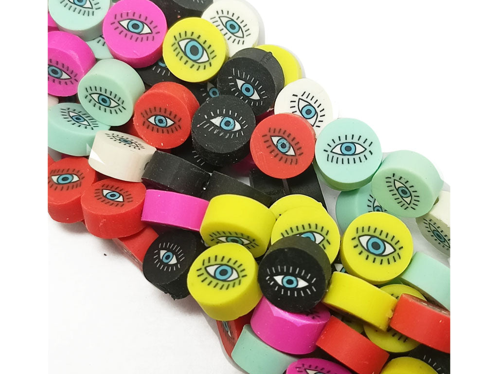 Multicolor Circular Designer Rubber Fimo Beads