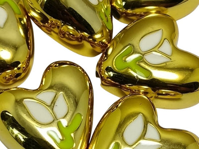 Matallic Golden Rainbow Glossy Designer Heart Shaped Acrylic Beads