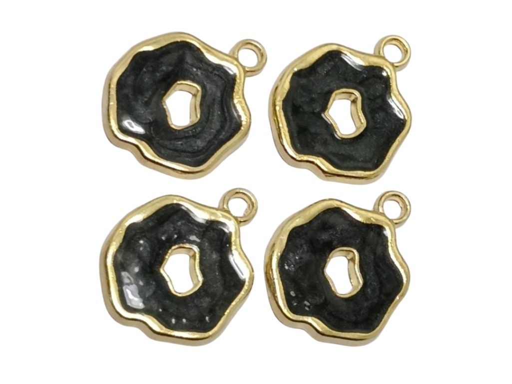 Black Donut Shaped Enamel Charms