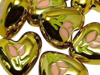 Matallic Golden Rainbow Glossy Designer Heart Shaped Acrylic Beads