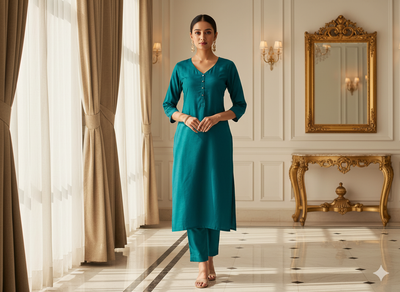 डस्टी टील प्लेन ग्लेज्ड कॉटन फ़ैब्रिक (थोक)