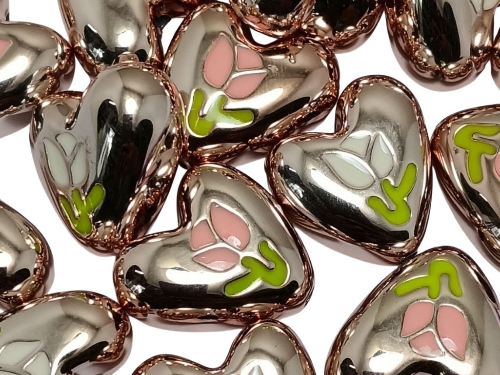 Steal Pink Rainbow Glossy Designer Heart Shaped Acrylic Beads