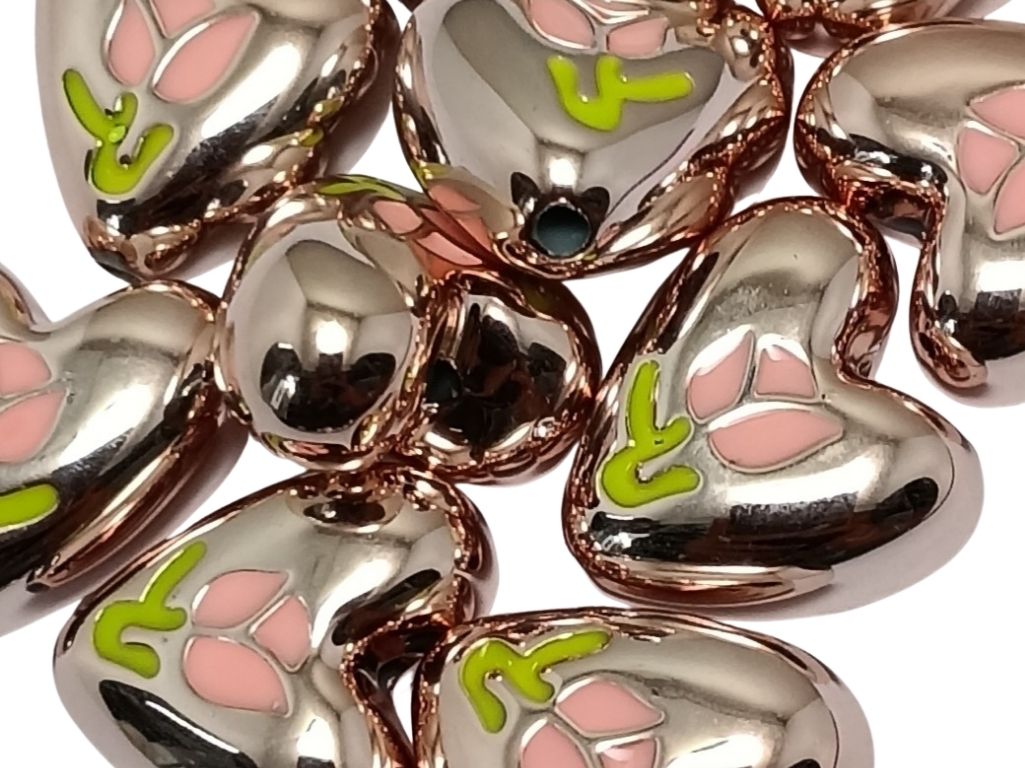 Steal Pink Rainbow Glossy Designer Heart Shaped Acrylic Beads