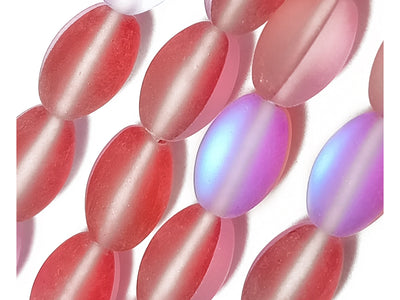 Red Oval Natural Aura Glass Beads