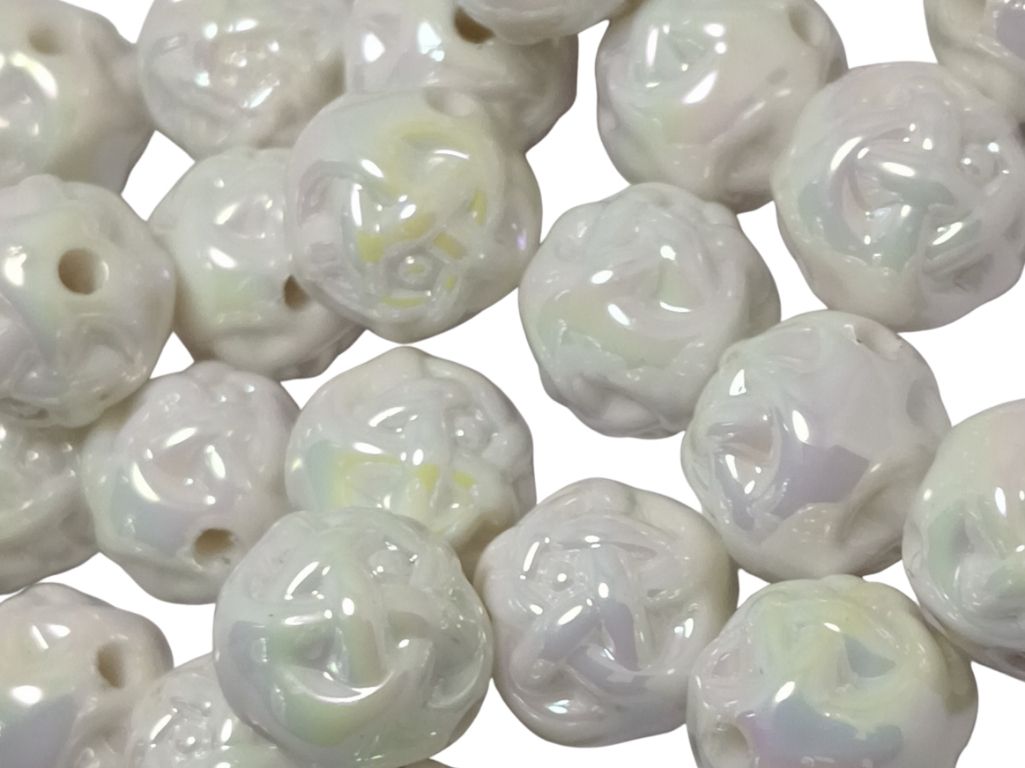 Off White Rainbow Glossy Uneven Spherical Acrylic Beads
